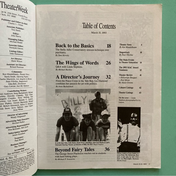 Linda Stephens Wings Theater Week Magazine March 15 1993 Creased - Label Residue - Picture 7 of 8